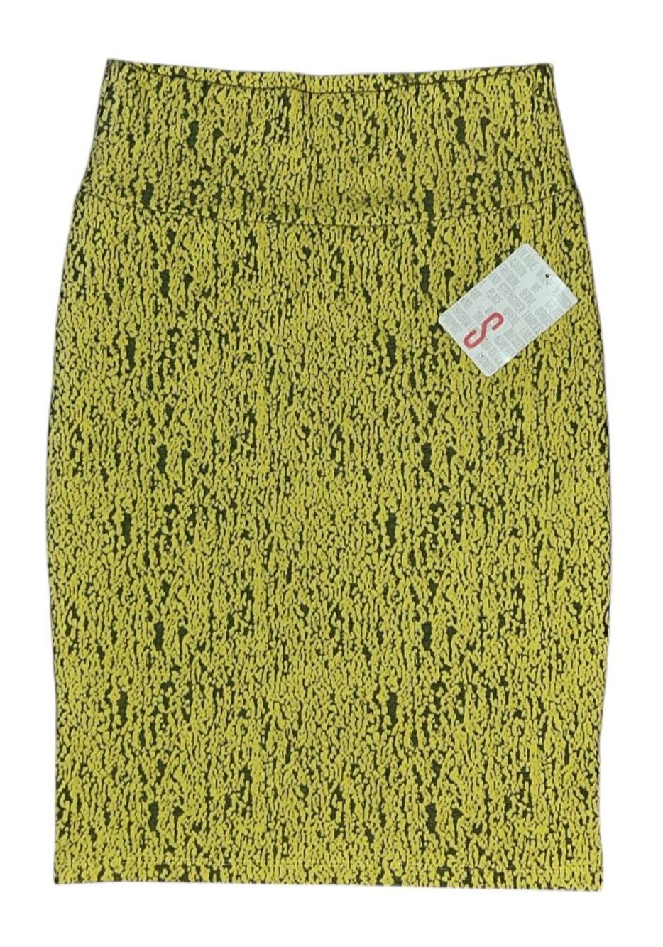 NWT LuLaRoe Cassie Yellow & Dark Gray Abstract Textured Pencil Skirt Small